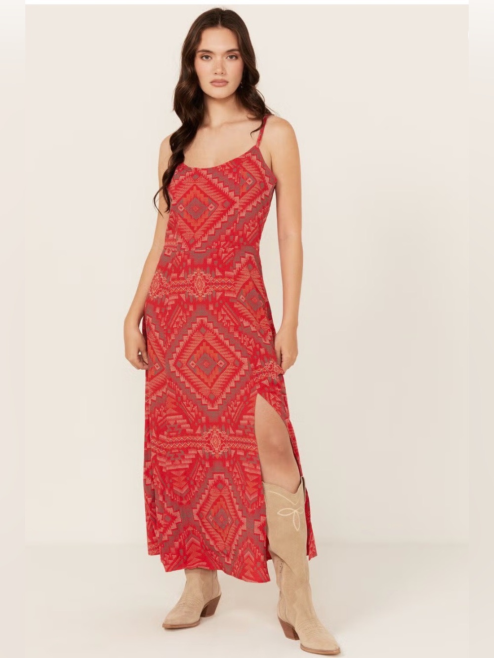 Wrangler Red Southwestern Maxi Dress, Small
